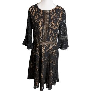 Miss May Retro Gorgeous City Nude‎ With Black Fit & Flare Lace Dress – Size L